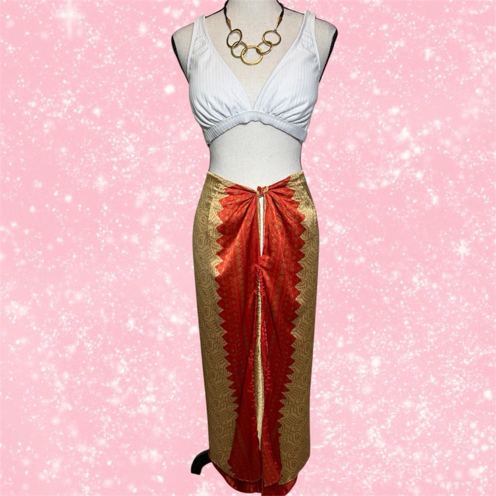 Elegant Vintage Gold and Red Maxi Skirt